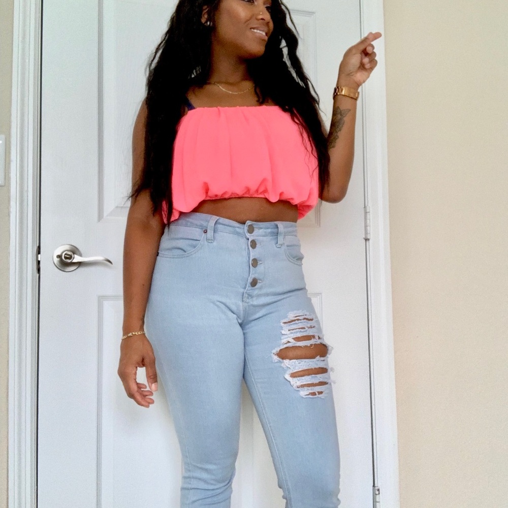 Strapless Tub top Neon pink